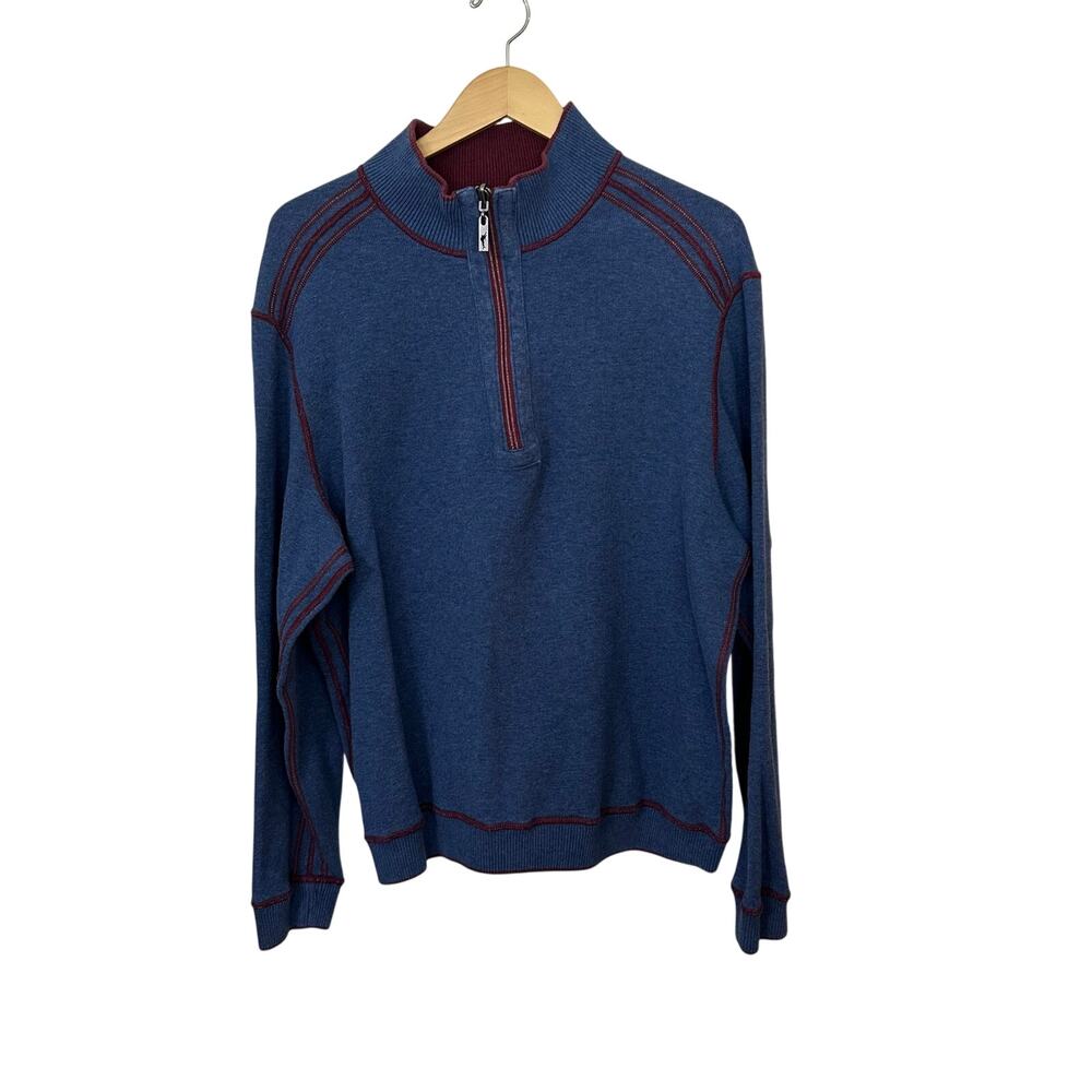 Tommy Bahama Reversible Pullover Sweater‎ Mens XL 1/4 Zip Blue Burgundy Casual